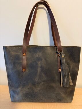 SOLD - Go Forth Goods Avery Large Leather Tote Bag with Tassel & Logo Charm